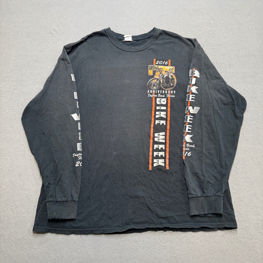 Bike Week T-Shirt Men's XL Black 2016 Daytona Beach 75th Anniversary Long Sleeve
